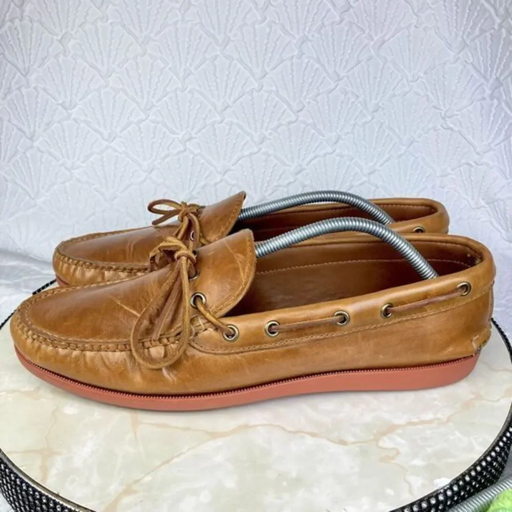 Quoddy Tan Leather Moc Toe Slip-On Boat Shoes